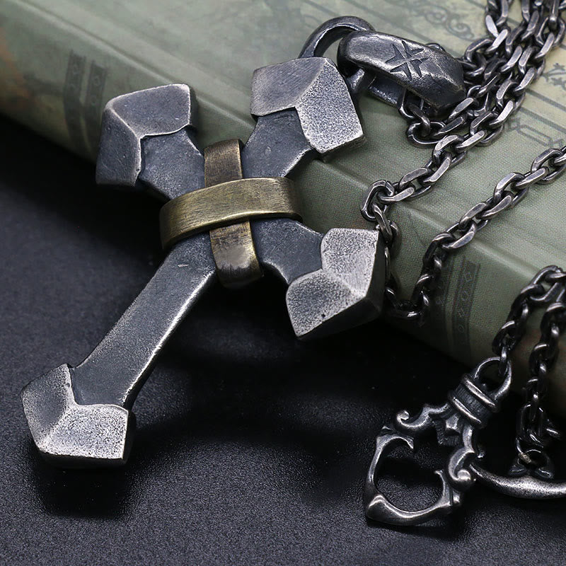 925 Sterling Silver Retro Style Cross Pendant Necklace