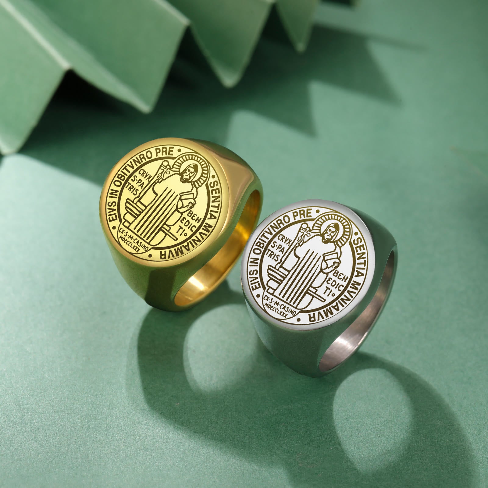 Retro-Pop Engraved St. Benedict Medal Stainless Ring