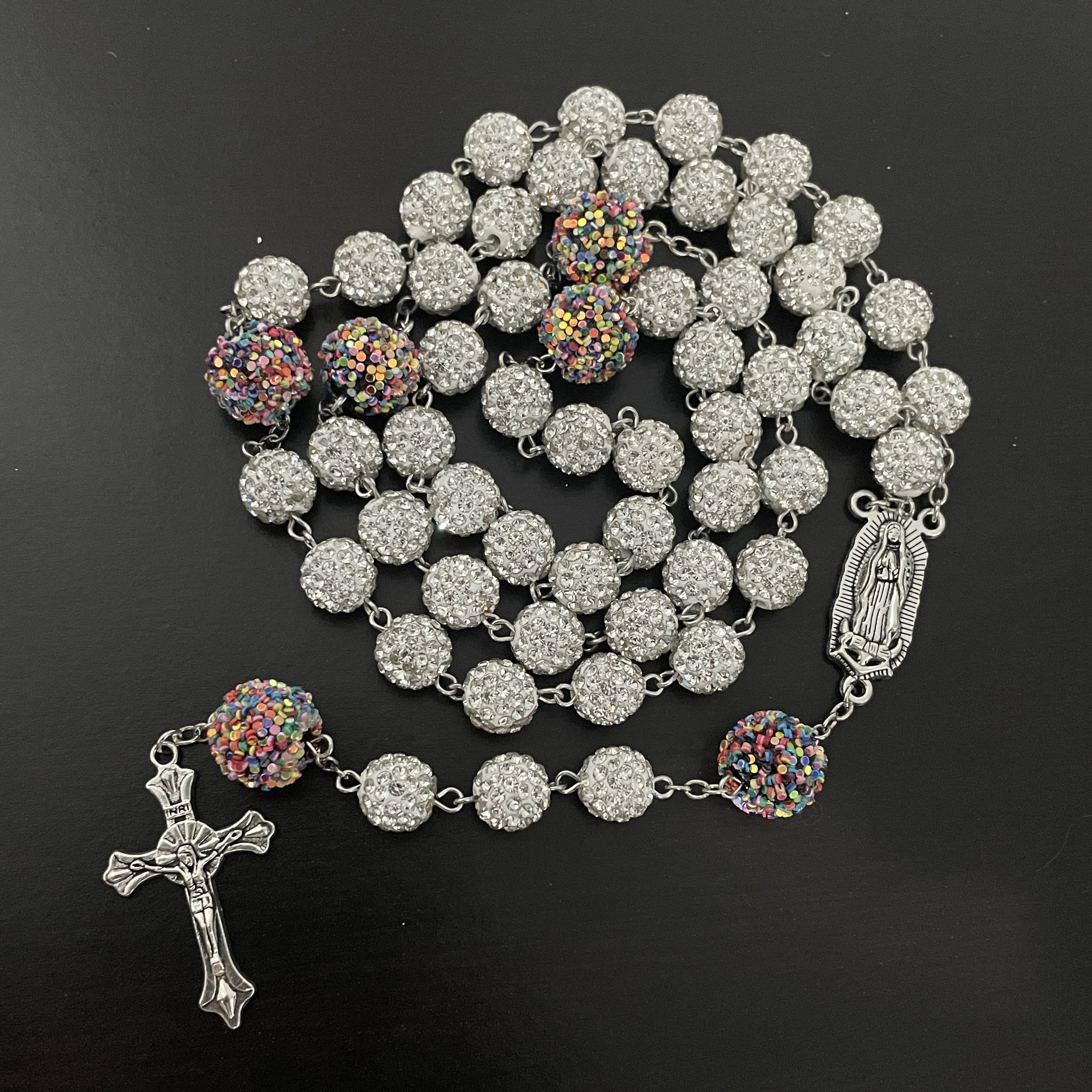 Our Lady of Guadalupe and Crucifix 10mm Rhinestone Chain Rosary