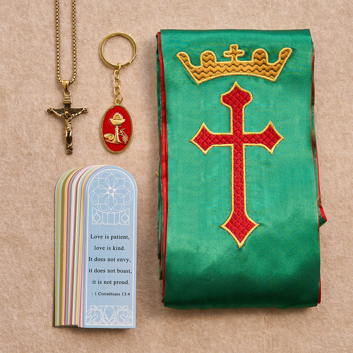 Cross-Crown Blessing Set with Gold Crucifix and Scripture Bookmarks