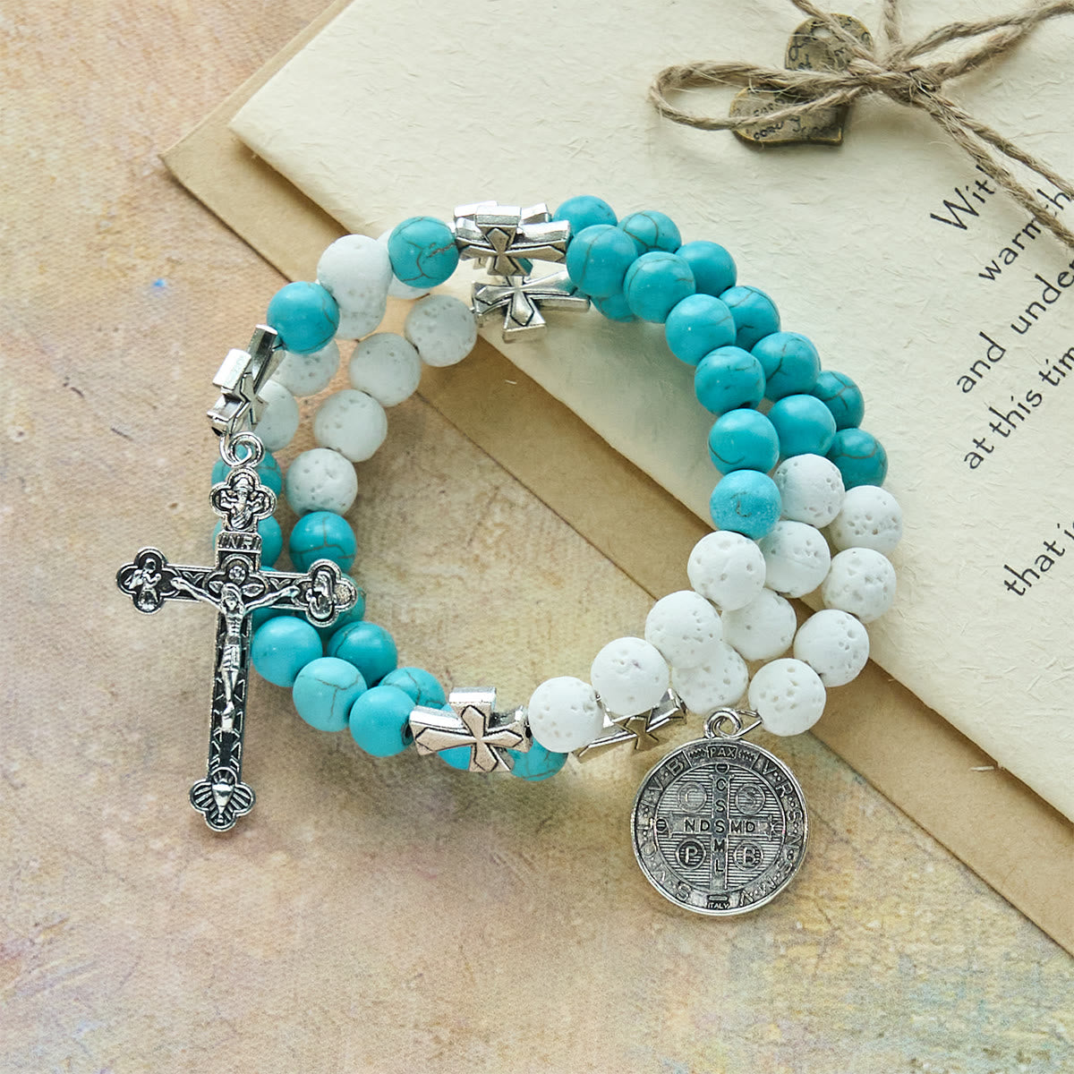 Gypsum and Turquoise Rosary Bracelet