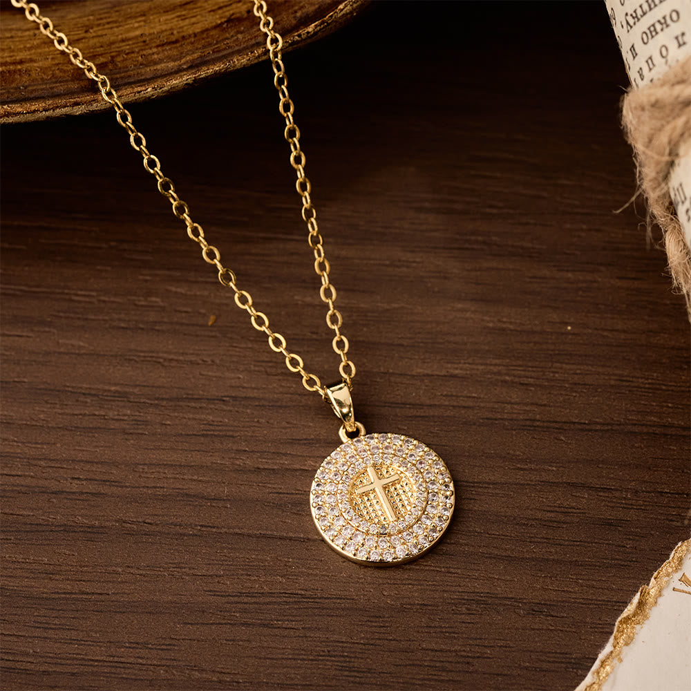 Pave Crystal Cross Circle Necklace
