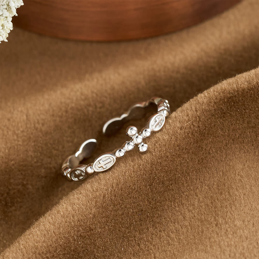 Rosary Cross Adjustable Devotional Ring