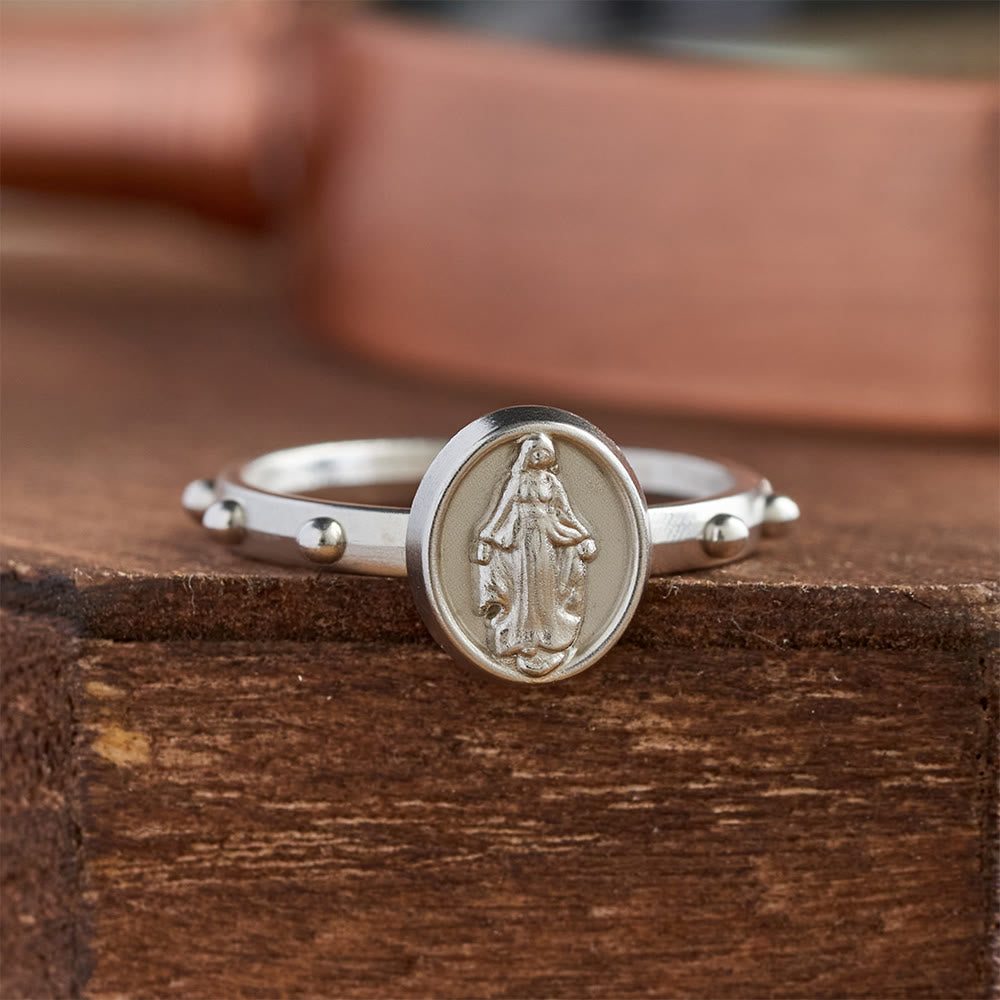 Our Lady of Grace Finger Rosary Ring with Marian Medallion