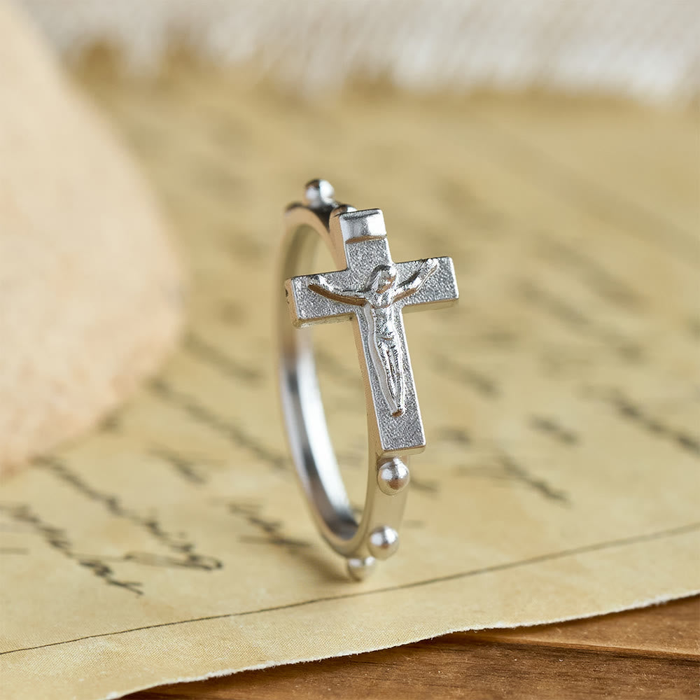 Classic Rosary Ring with Crucifix and Continuous Beaded Prayer Band
