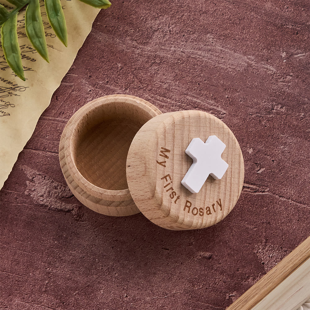 My First Rosary Wooden Keepsake Box with Cross Emblem