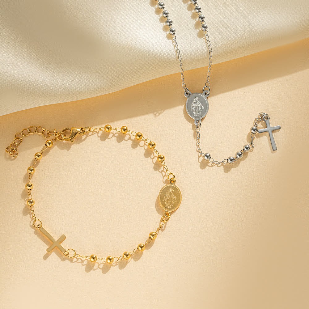 Our Lady's Blessings Slim Rosary-Style Necklace and Bracelet